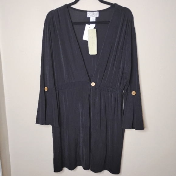 NWT J Valdi Plunge Bell-Sleeve Swim Cover-Up Dress XL Beach To Brunch - Picture 2 of 6